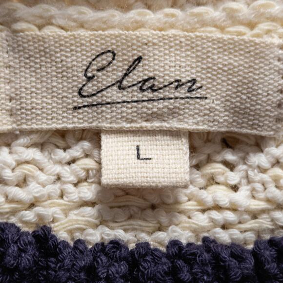 Elan Sleeveless Sweater Open Knit Cream Navy Women’s L Coastal Inspired - Picture 7 of 7